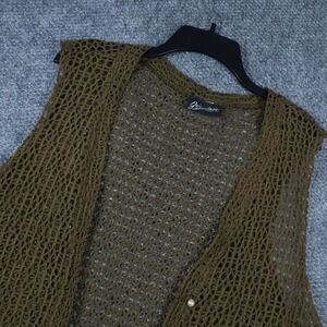 Jorden Brown Crochet Knit Longline Duster Vest Cotton Made in USA XL